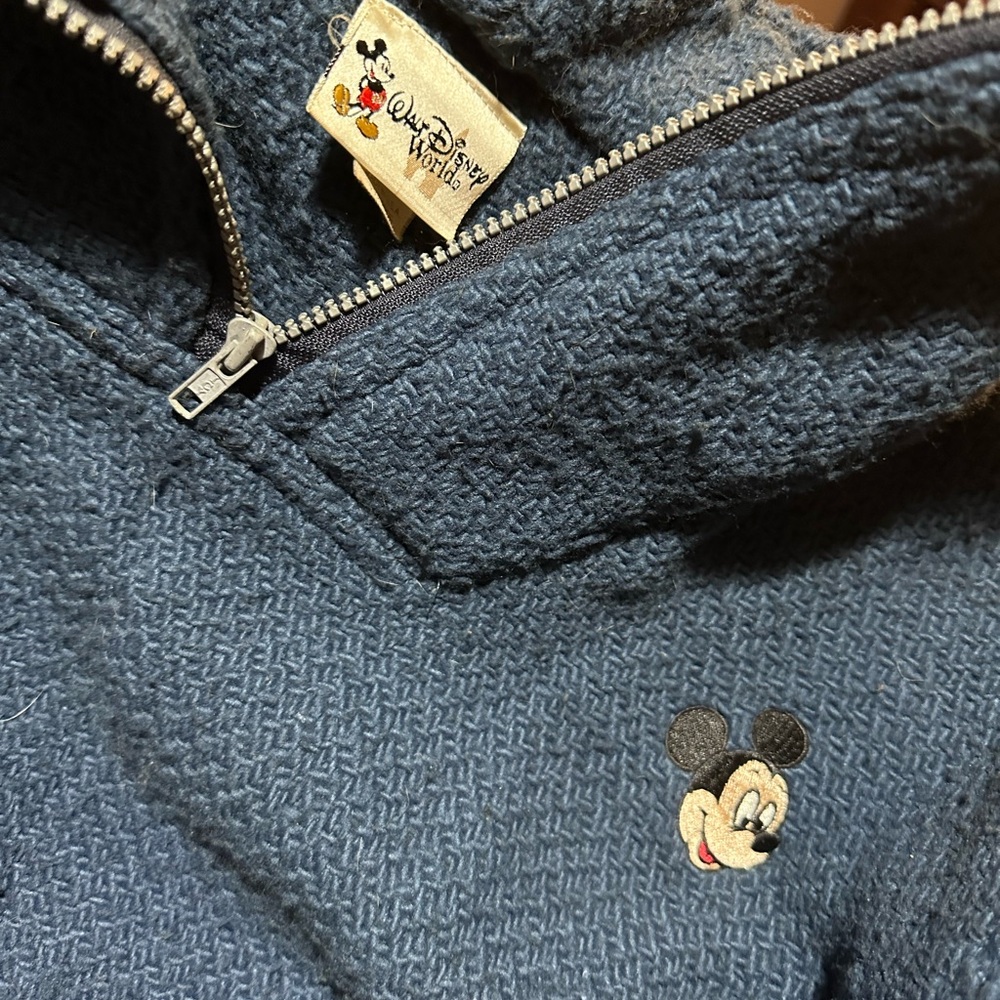 Vintage Walt Disney World Park Blue 3/4 Zip Jacket w/ Embroidered Mickey Mouse